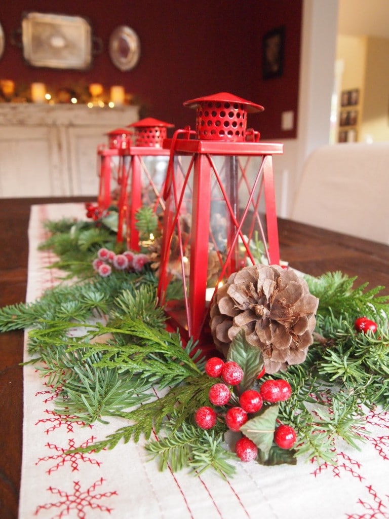 red lantern christmas table centerpiece