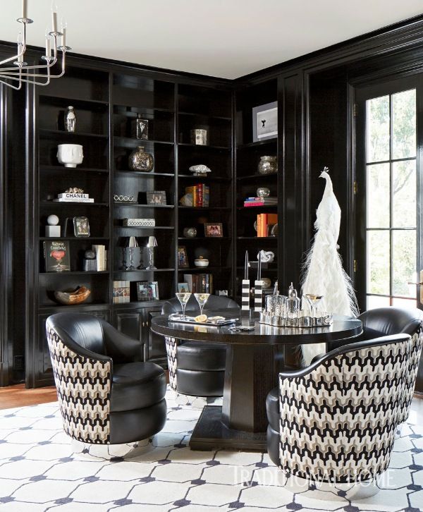 Black And White Library, Home Office Ideas, Study Ideas For Men, Study Ideas For Her, Black And White Interior Design Ideas, Color Trends 2020